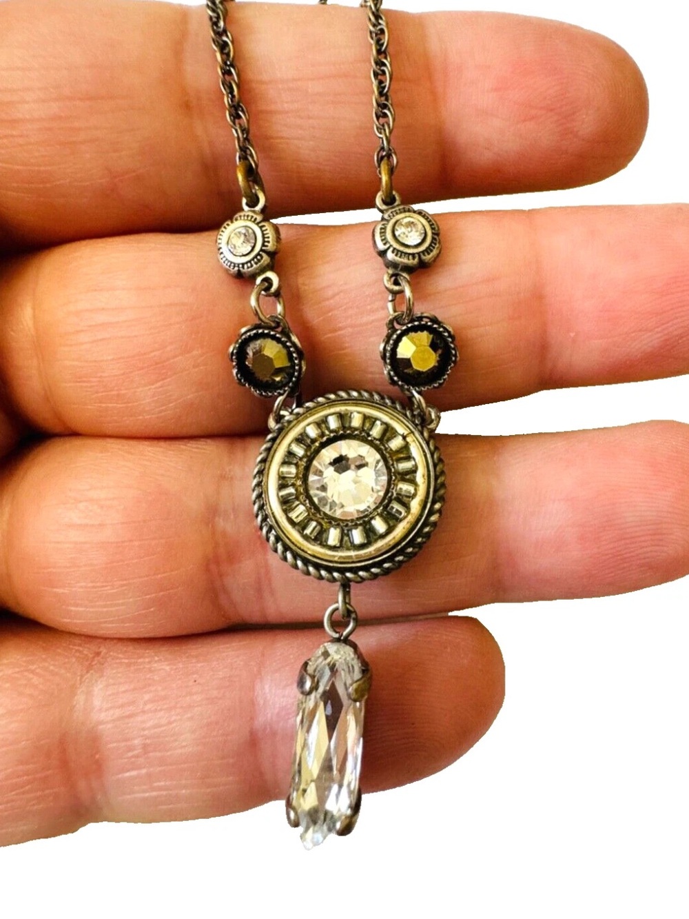 FIREFLY Mosaic LA DOLCE VITA Circle Y DROP Swarovski Crystal Necklace 17 3/4"